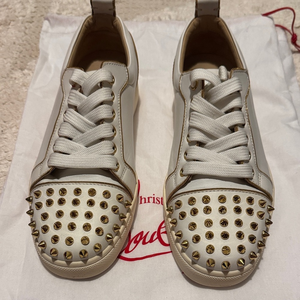 Christian Louboutin White Sneakers with Red Soles and Gold Accents